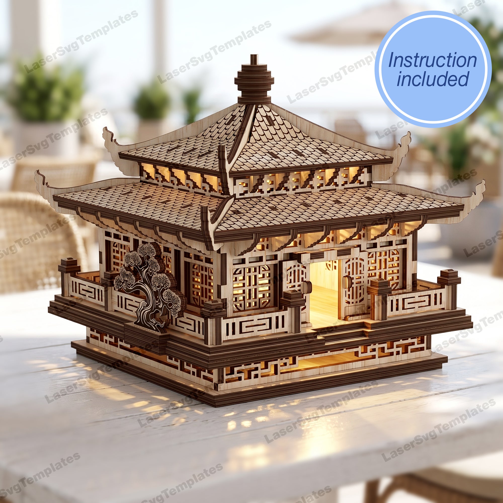 Japanese Pagoda Candle Holder Laser Cut SVG | LaserSvgTemplates