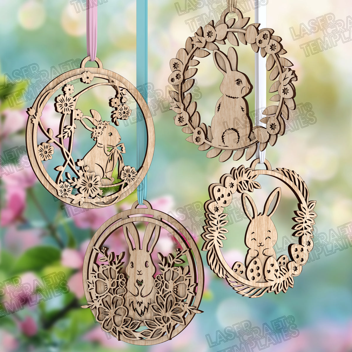 4 Easter bunny ornaments laser cut svg file | LaserSvgTemplates
