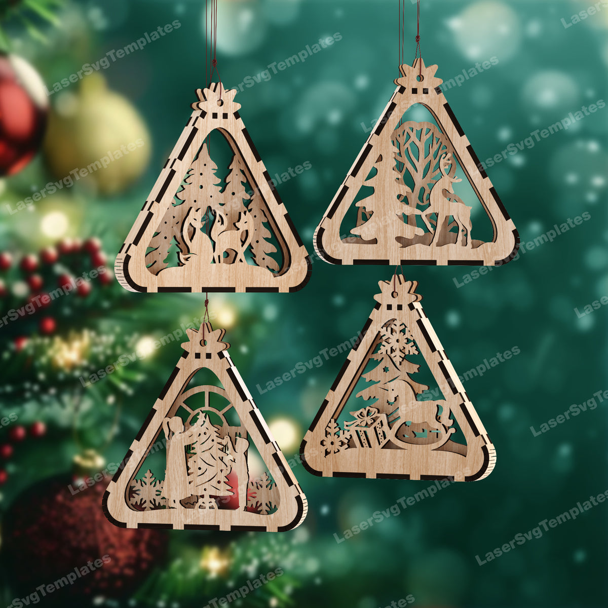 Flexible Christmas tree ornaments 4 bundle svg laser cut file