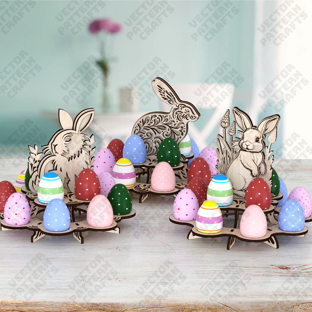 Laser cut Easter bunny egg holder stand 3 bundle svg cutting file ...