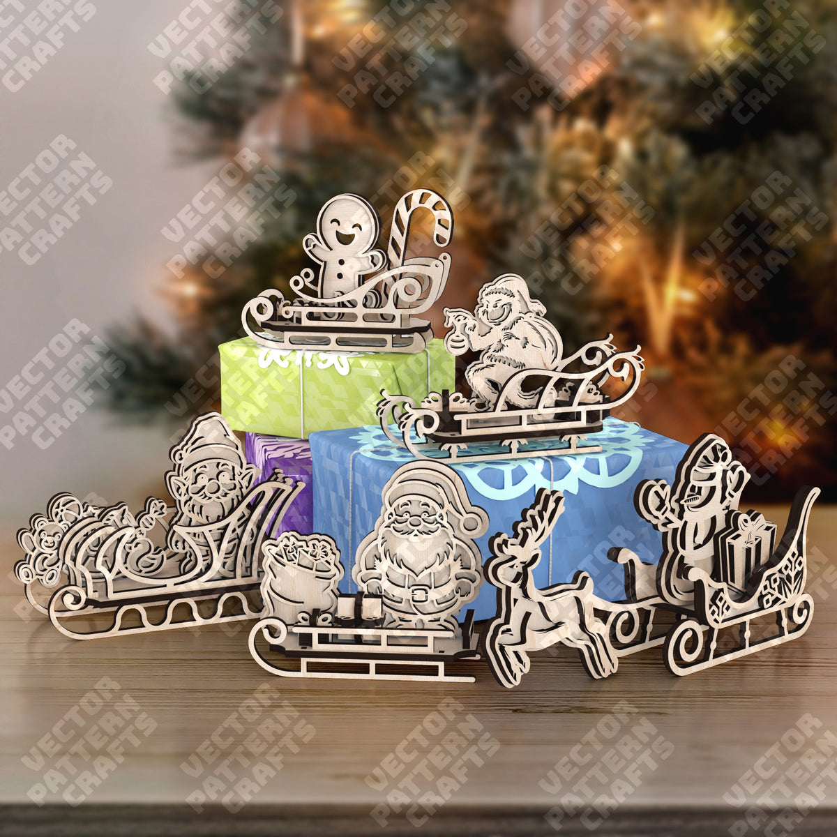 Standing Christmas Santa Sleigh 5 decoration laser cut svg file ...
