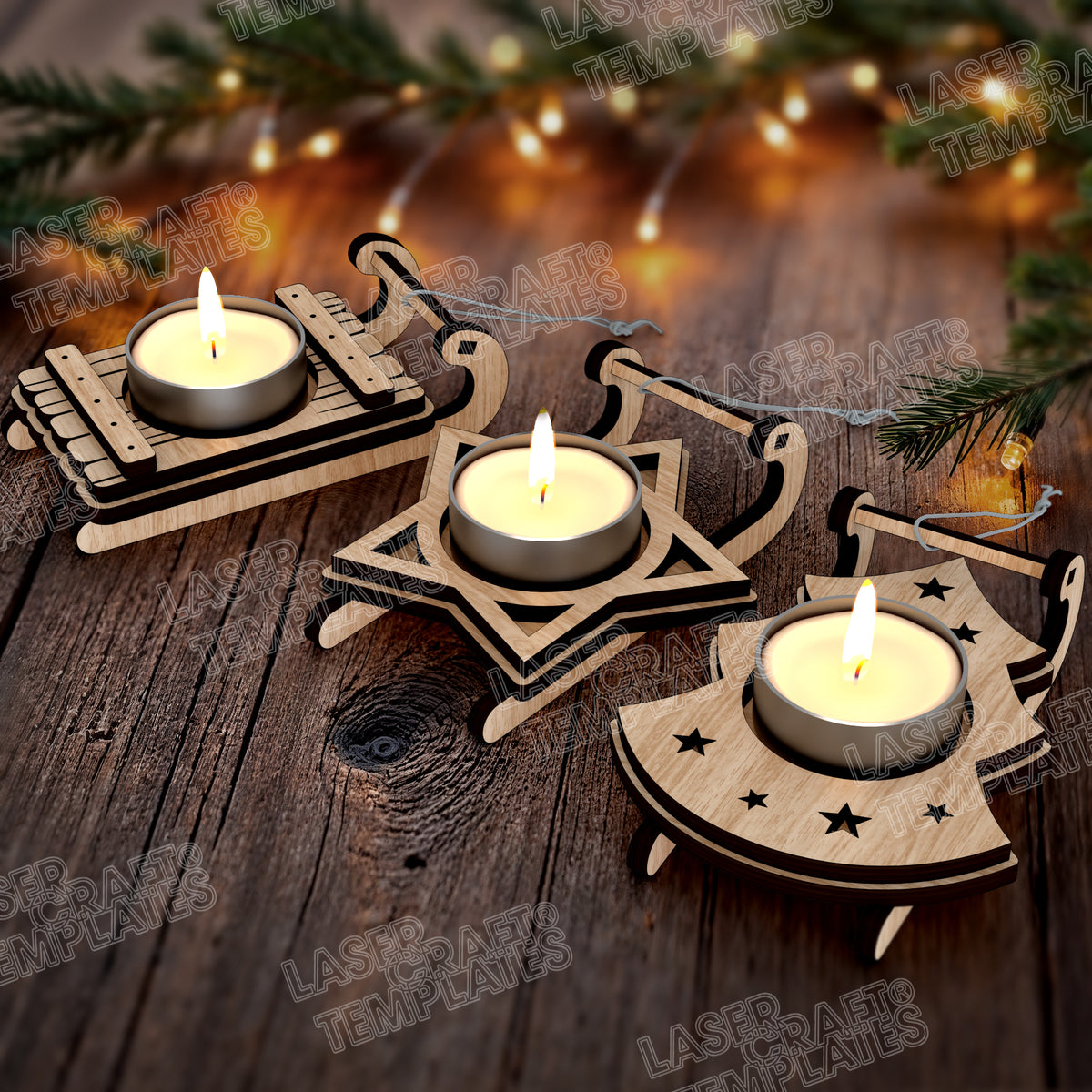 Christmas Santa Sleigh 3 candle holder laser cut svg file ...