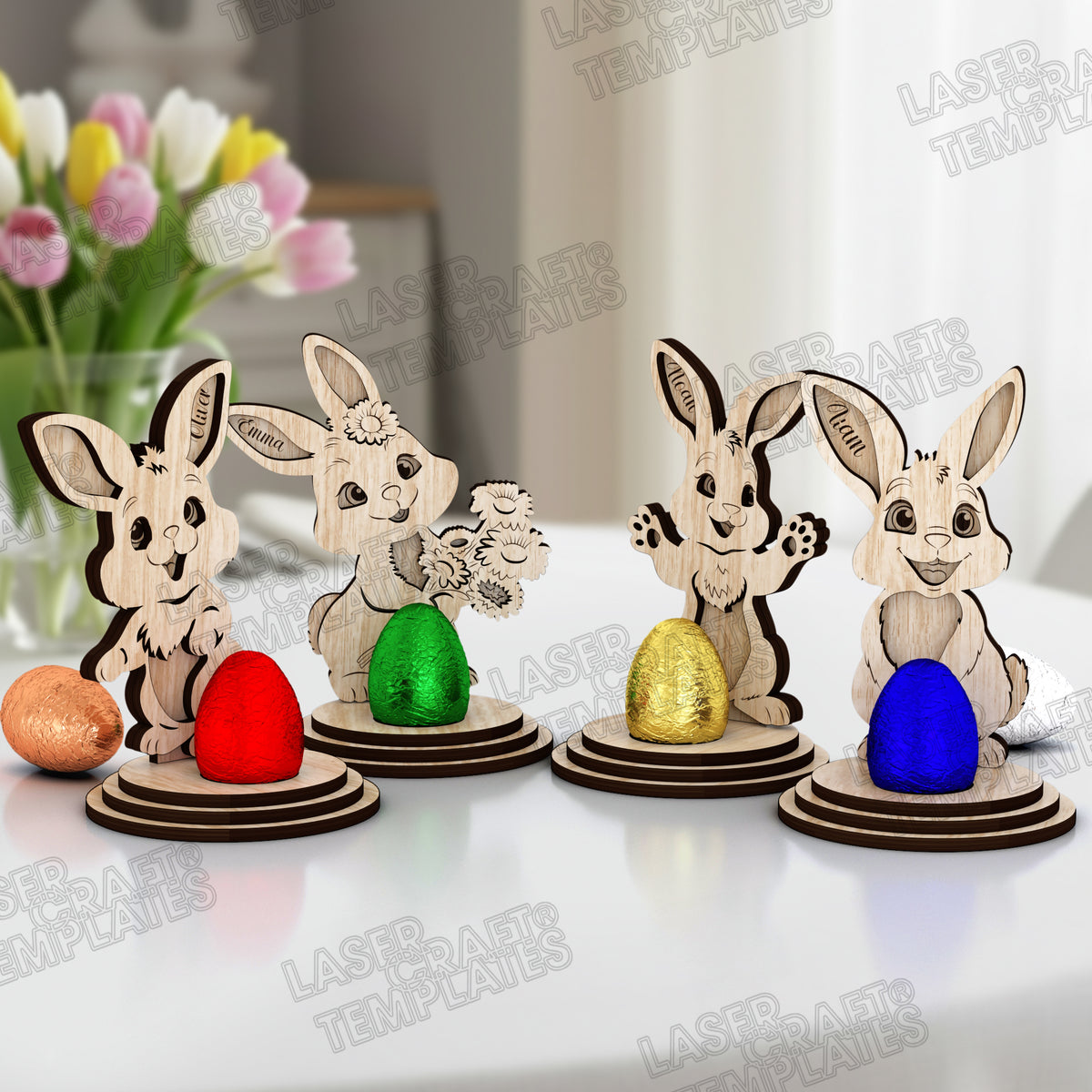 4 Easter bunny egg holders laser cut svg file | LaserSvgTemplates