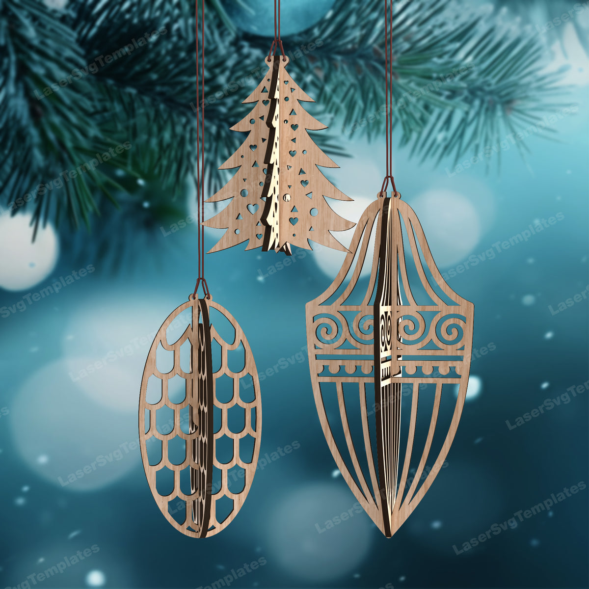 Laser cut wooden Christmas tree ornaments ball 3 bundle svg file ...