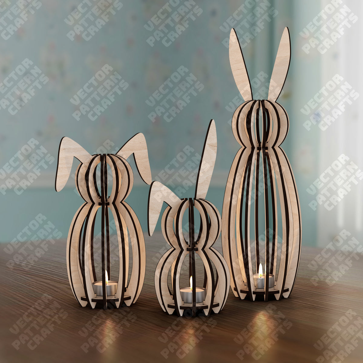 Easter bunny candle holder 3 bundle laser cut svg file | LaserSvgTemplates