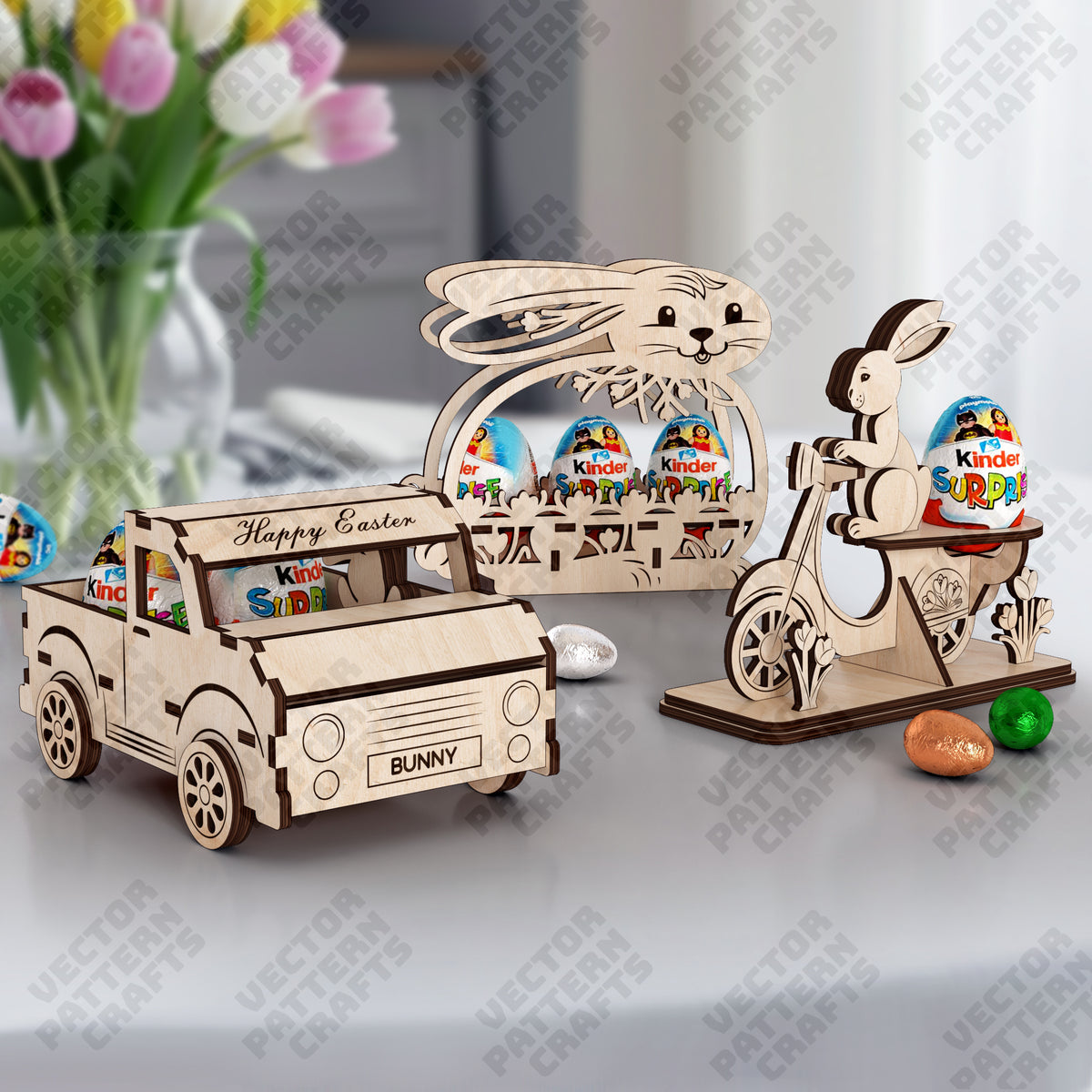 3 Cute Easter bunny egg holder laser cut svg file | LaserSvgTemplates