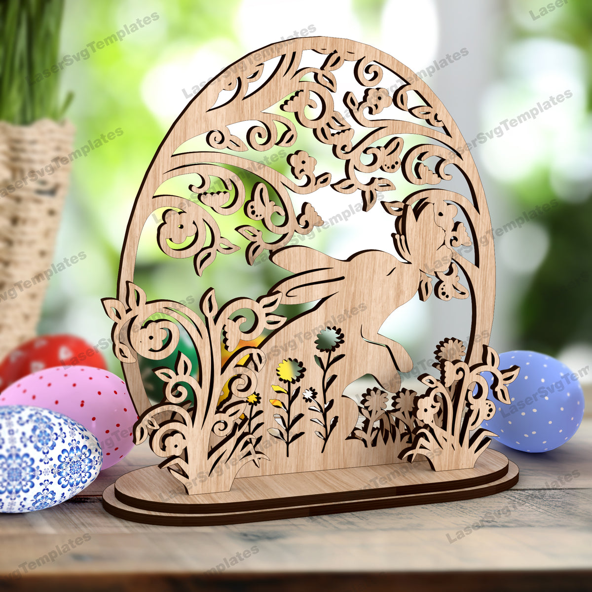 Standing Easter bunny decoration laser cut svg file | LaserSvgTemplates