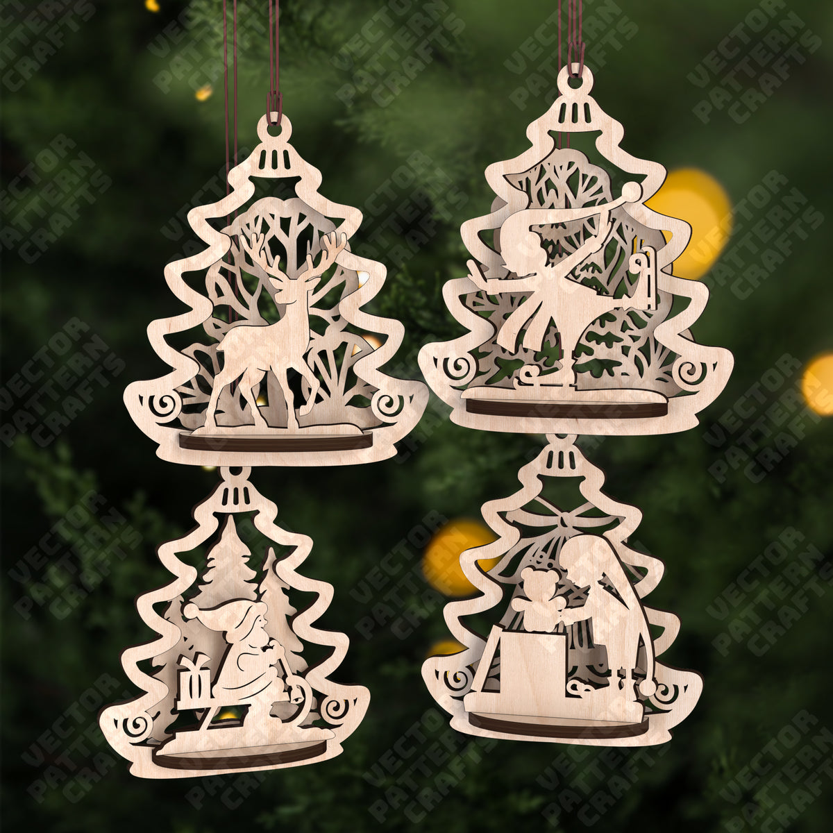 Christmas tree ornaments 4 bundle laser cut svg file