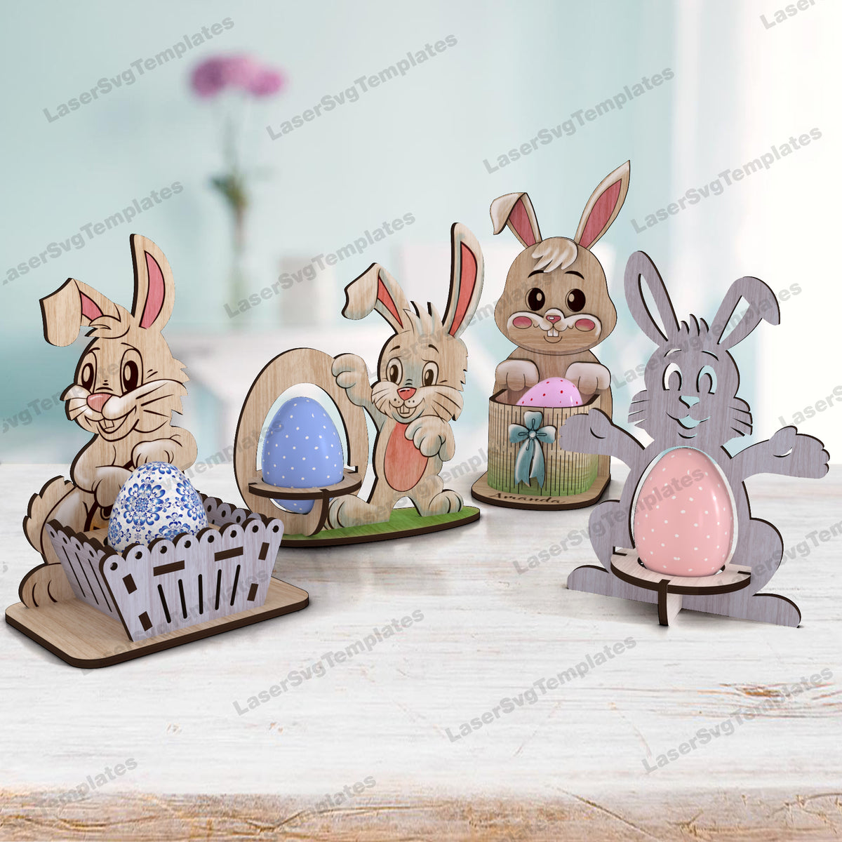 Easter bunny egg holder 4 bundle laser cut svg file | LaserSvgTemplates