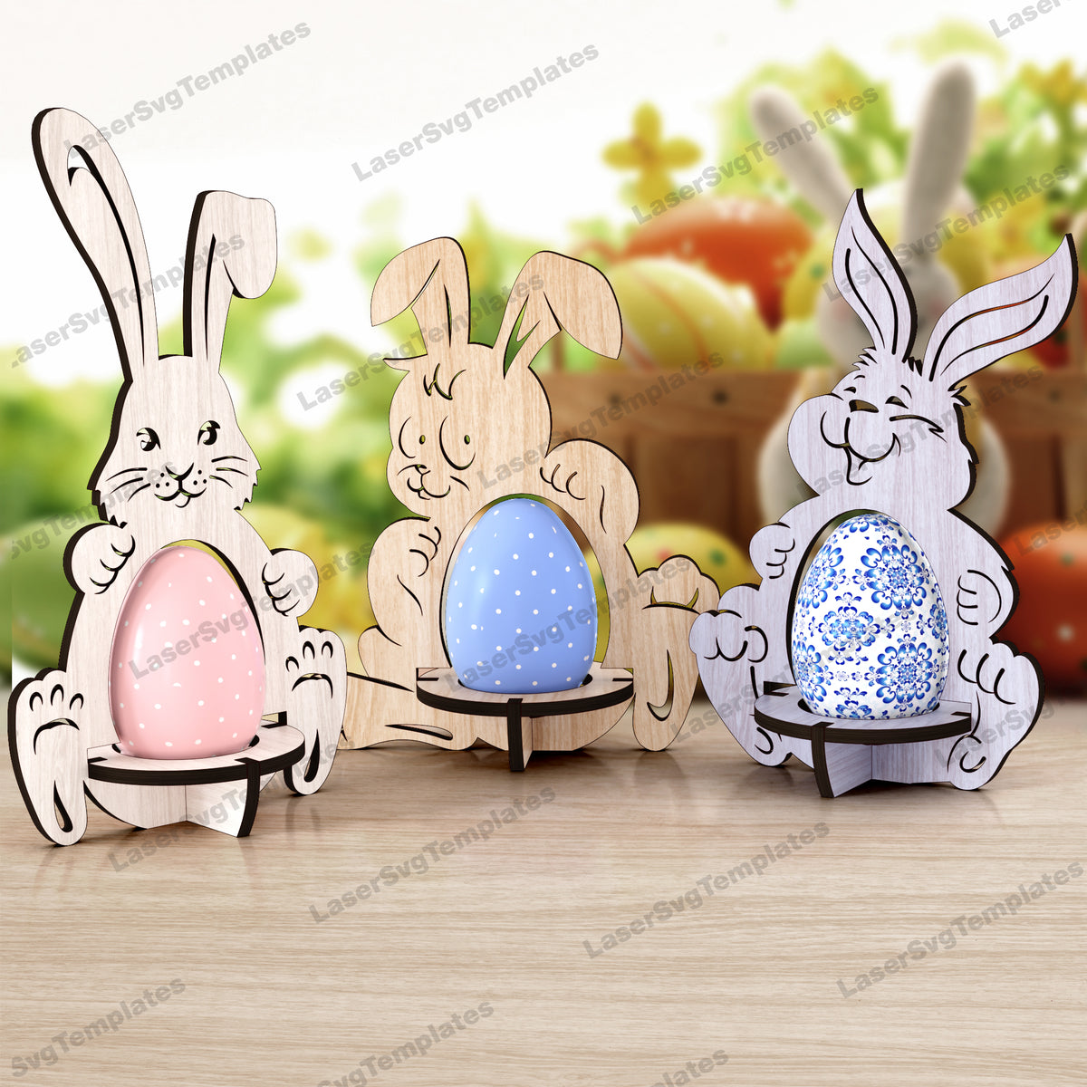 3 Easter Bunny Egg Holder Laser Cut SVG | LaserSvgTemplates