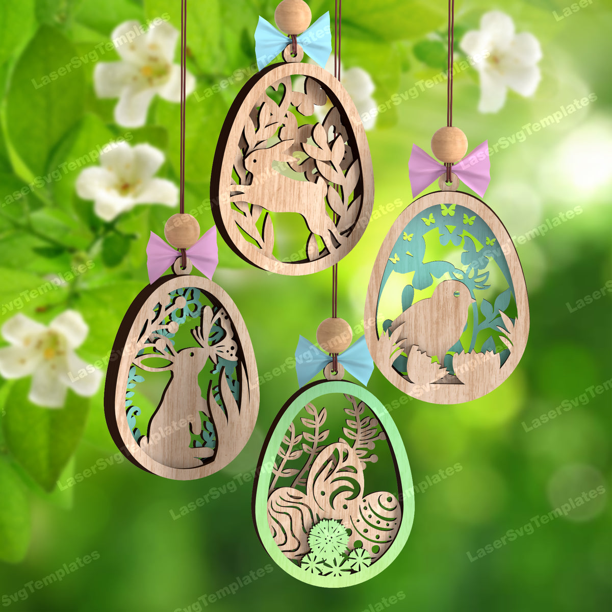 Laser cut Easter bunny egg ornaments svg file | LaserSvgTemplates