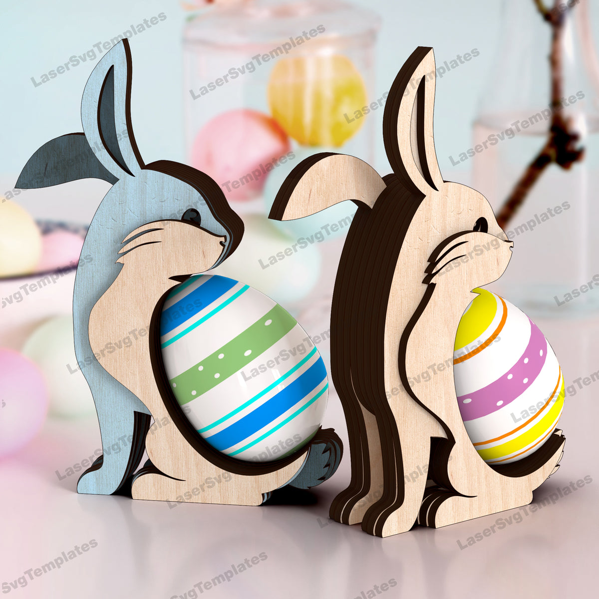Multilayer Easter bunny egg holder laser cut svg file | LaserSvgTemplates