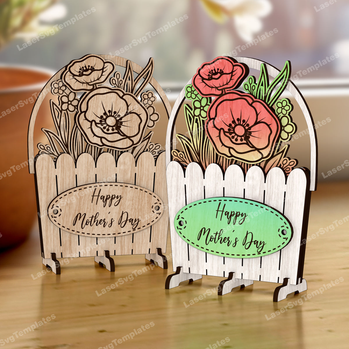 Mothers Day wooden vase flowers laser cut svg file
