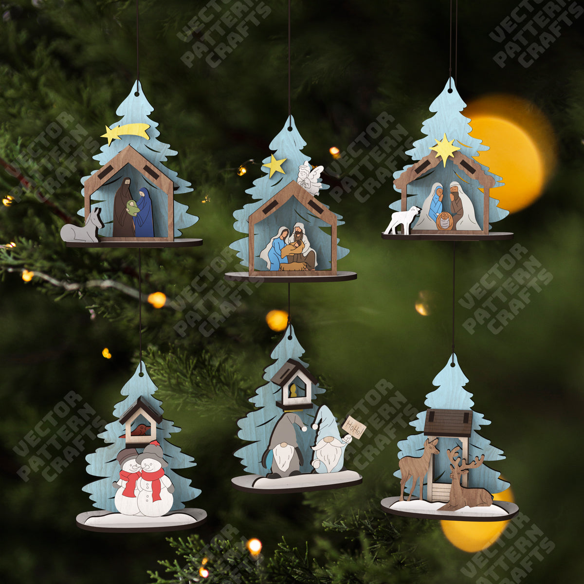 Christmas tree scene ornaments 6 bundle laser cut svg file ...