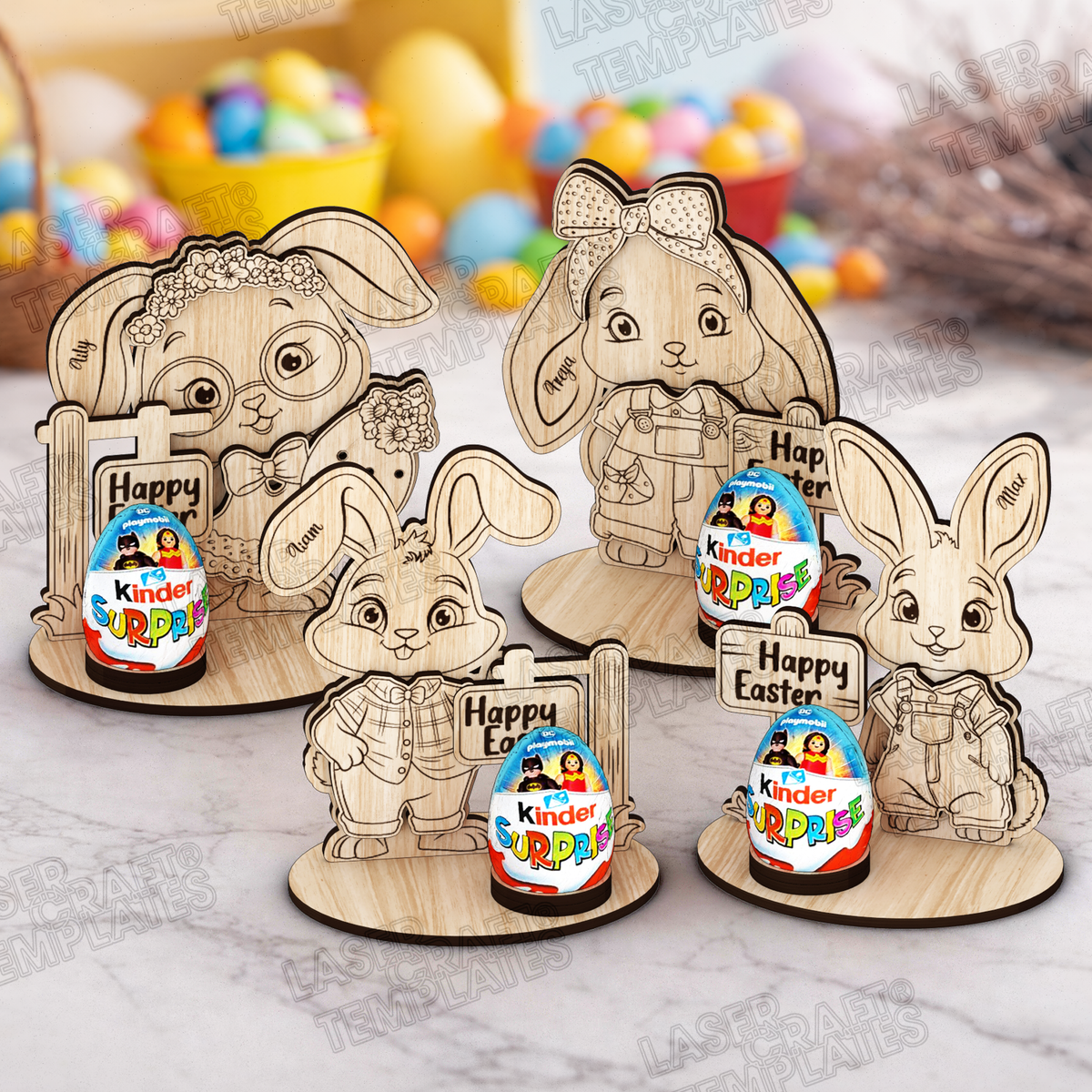 4 Happy Easter bunny egg holder laser cut svg file