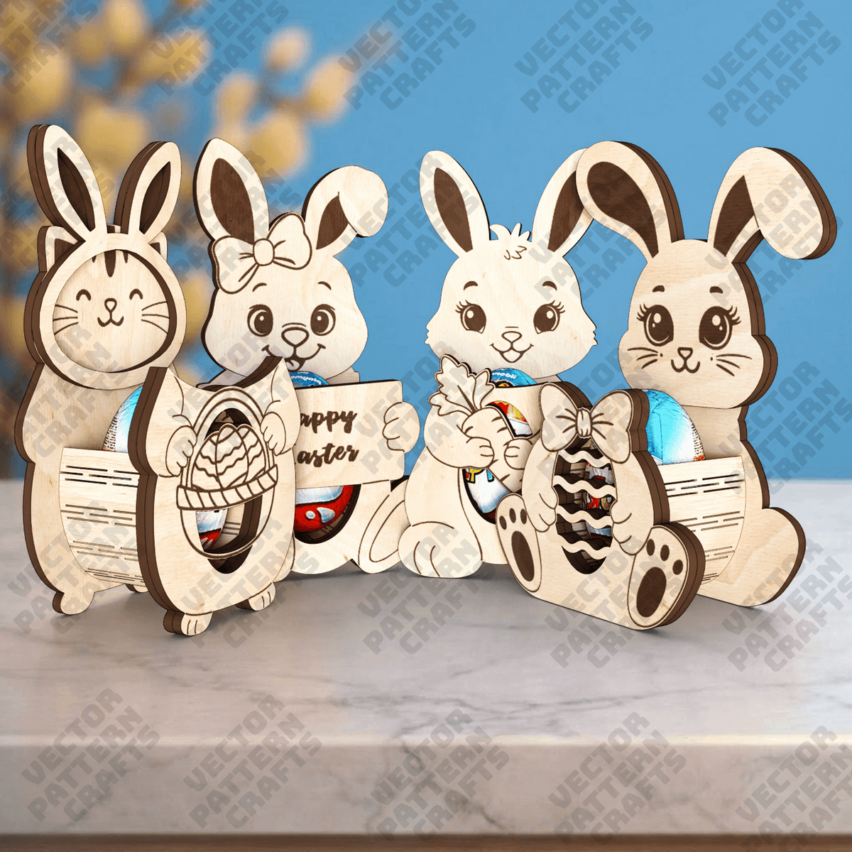 Easter bunny egg holder 4 bundle laser cut svg file | LaserSvgTemplates