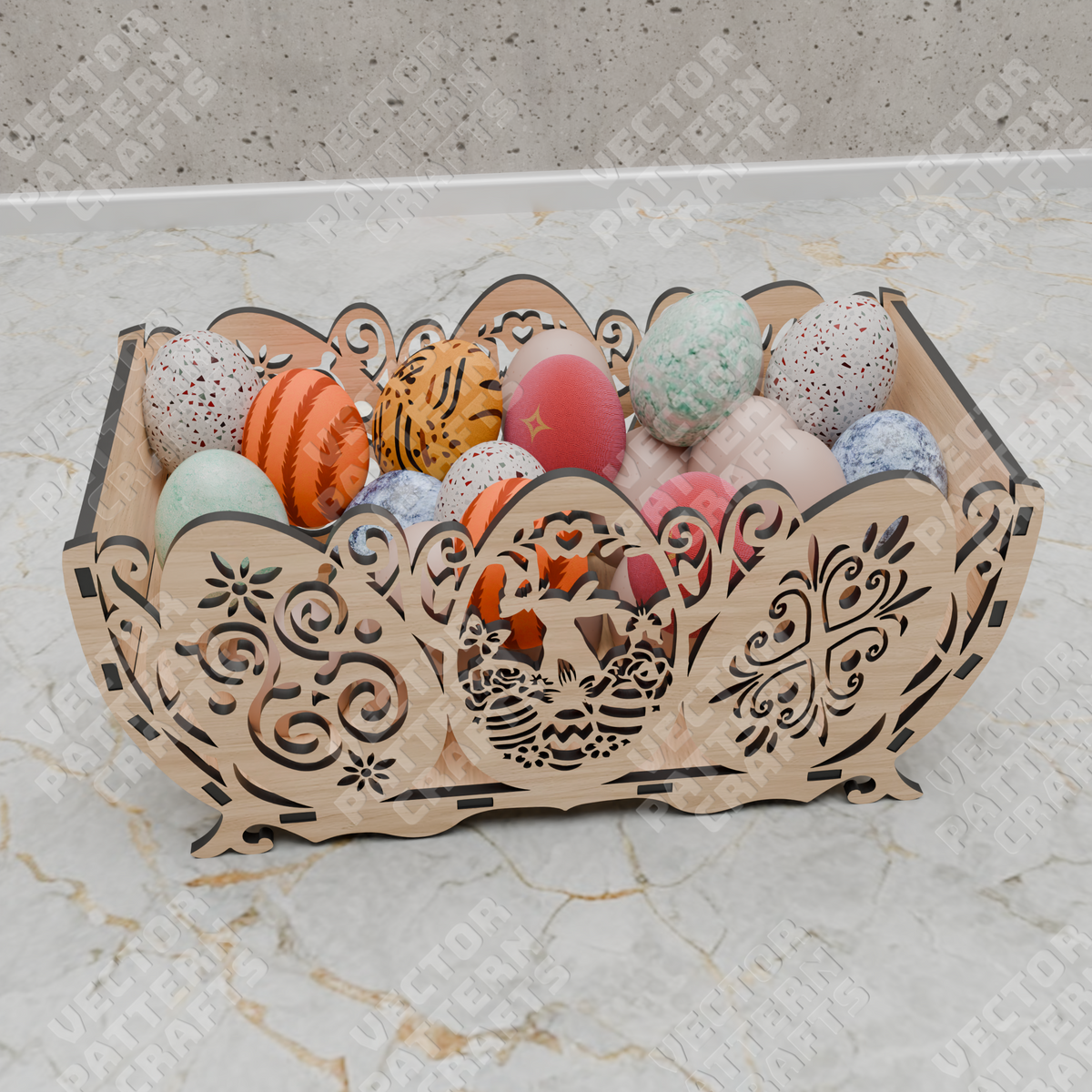 Decorative Easter egg basket laser cut svg file