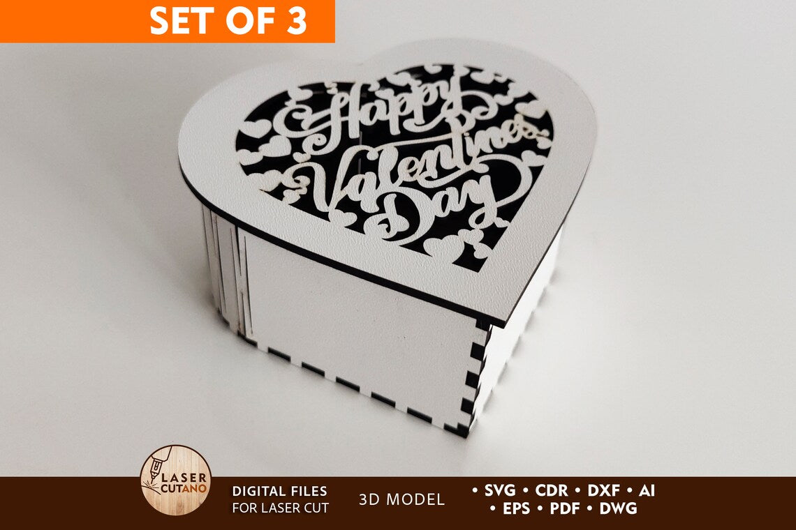 Valentine's Day Heart Set of 3 Laser Cut Svg File