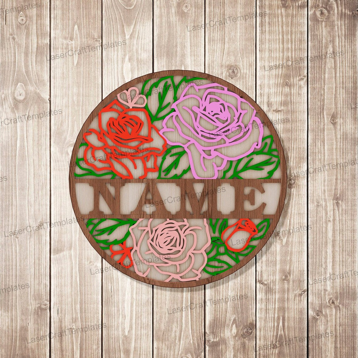 Laser Cut Rose Flowers Name Sign Svg Template LaserSvgTemplates laser-cut-rose-flowers-name-sign-svg-template-lasersvgtemplates
