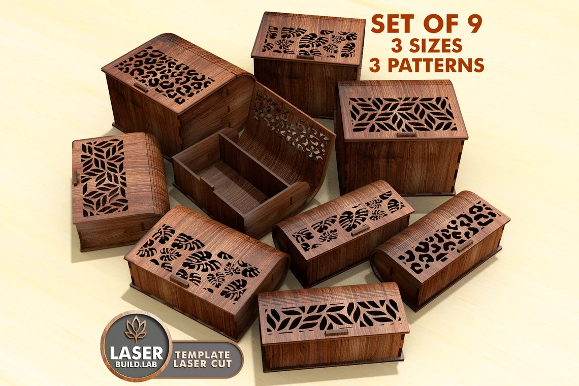 Wooden Gift Box Set of 9 laser cut file SVG | LaserSvgTemplates