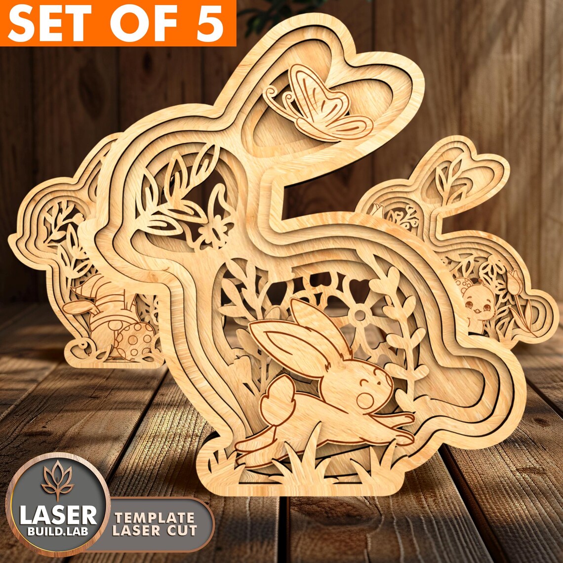 Rabbit Easter Standing set of 5 Laser Cut Svg File