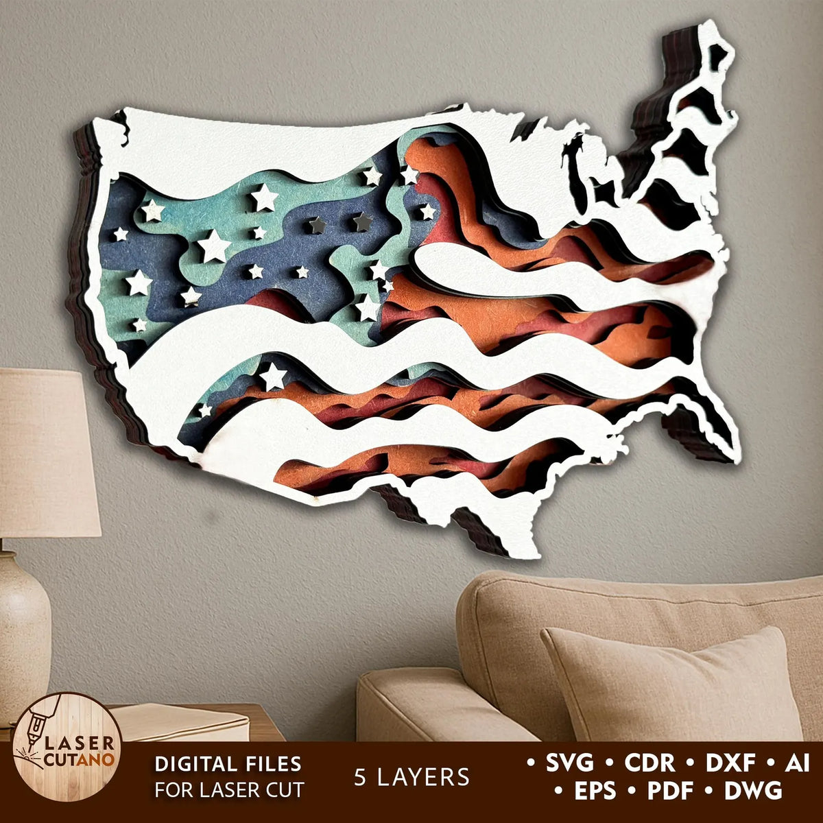 Laser Cut Usa Flag 4th Of July Multilayer Wall Decor SVG ...