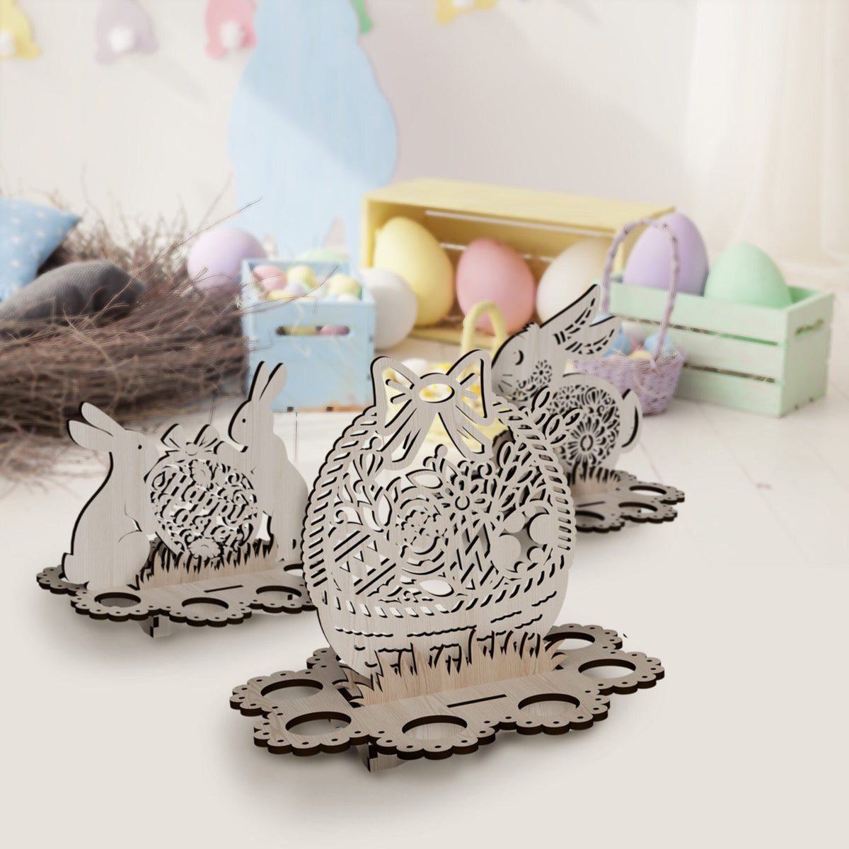 Wooden Easter bunny egg holder laser cut svg file | LaserSvgTemplates