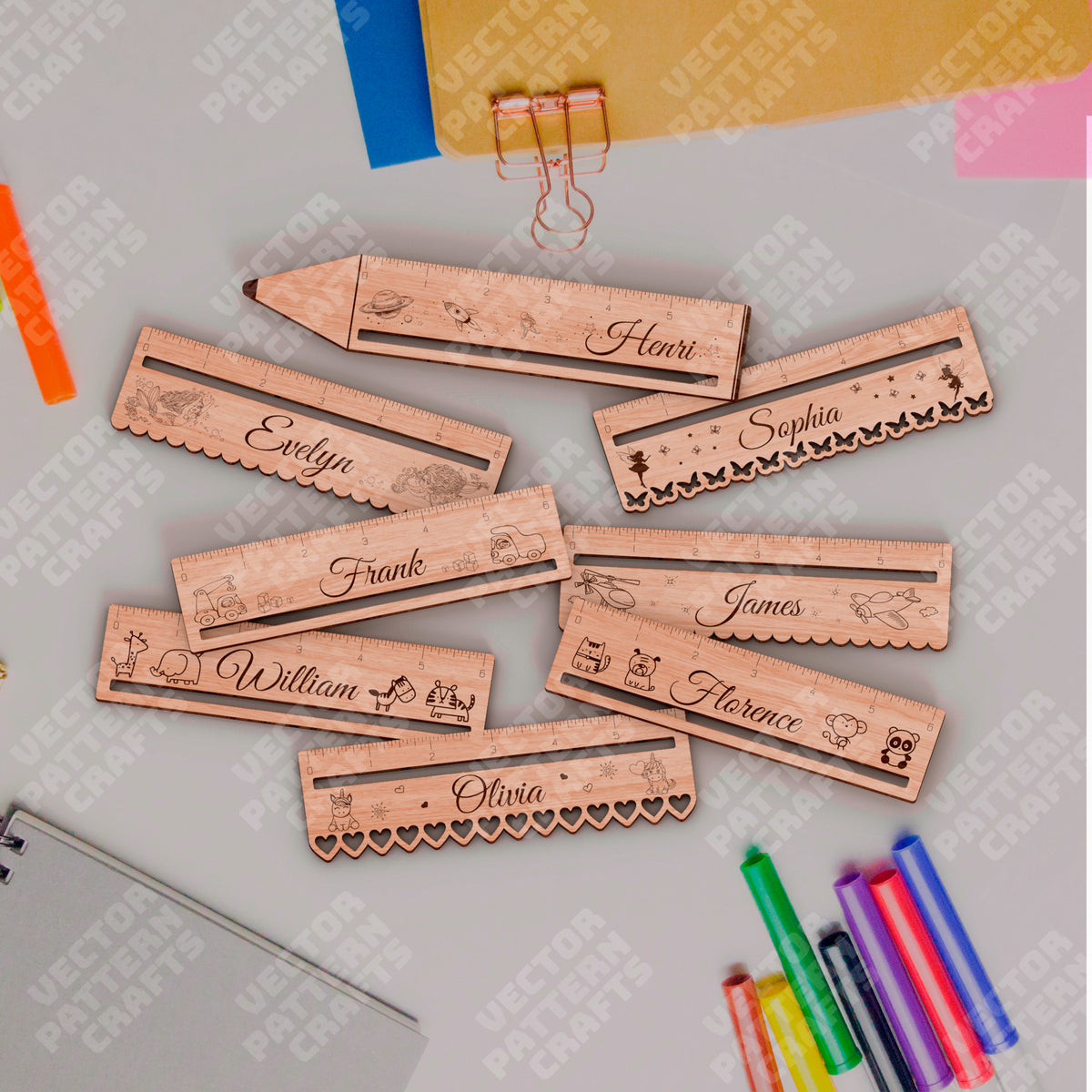 School kids line ruler 8 bundle laser cut svg cutting file