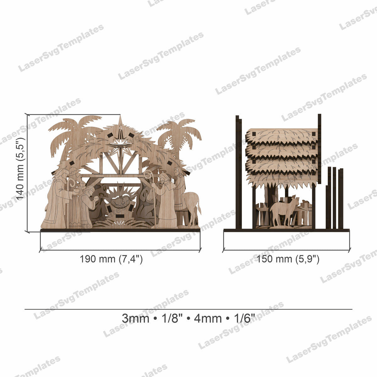 Nativity Large File Nativity Laser Cut Files | 3D Layered Scene | SVG DXF AI for Wood
