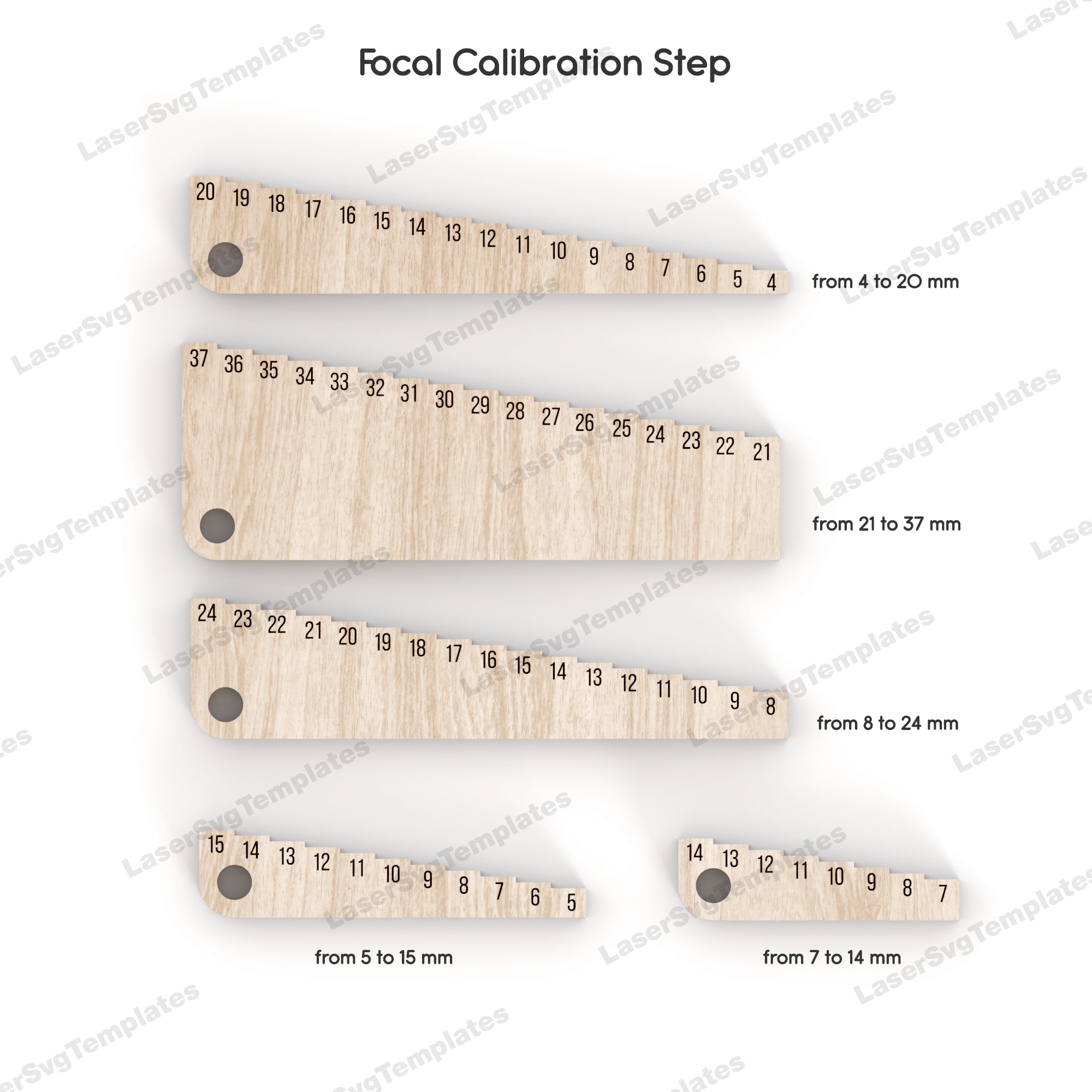 Laser focal calibration step ruler 5 set laser cut svg file