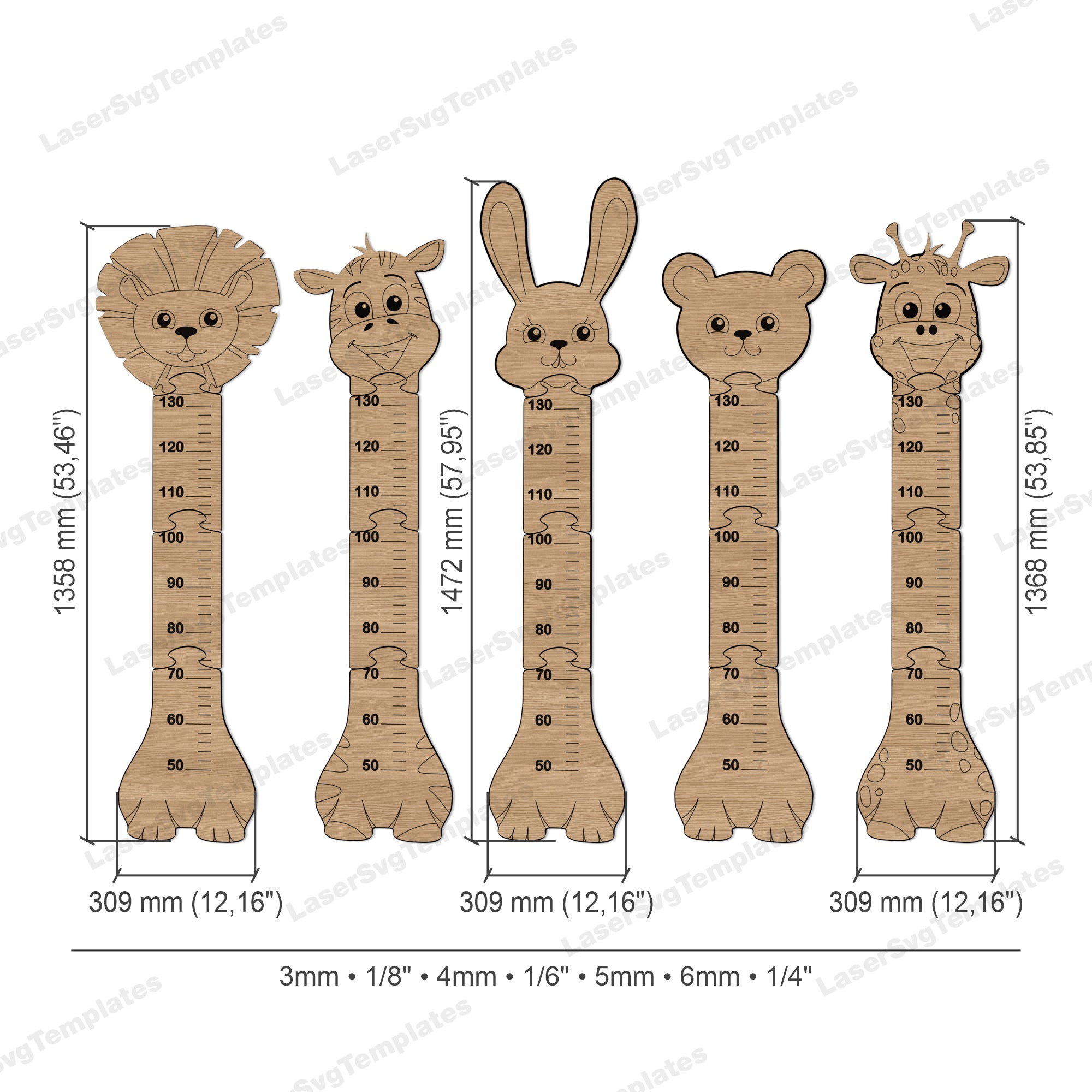 Animals ruler growth chart 5 bundle laser cut svg file – LaserSvgTemplates