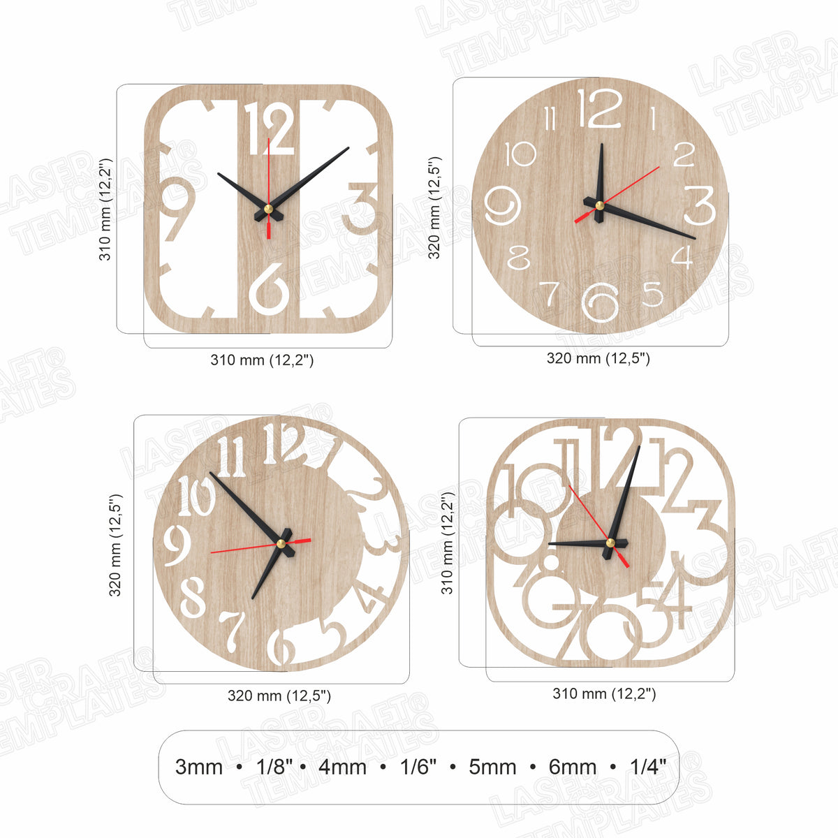 Square Clock Mechanism Router Template Clock SVG Files | Wall Clock Mechanisms | Vector Art for Laser