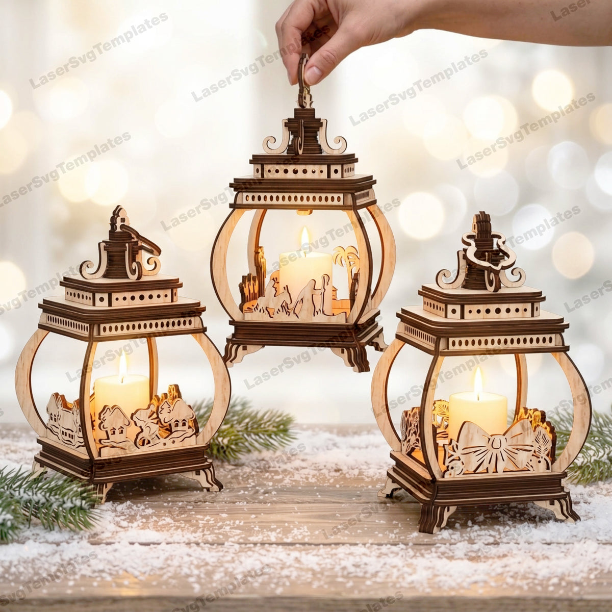 3 Christmas Tealight Lantern SVG Laser Cut | LaserSvgTemplates