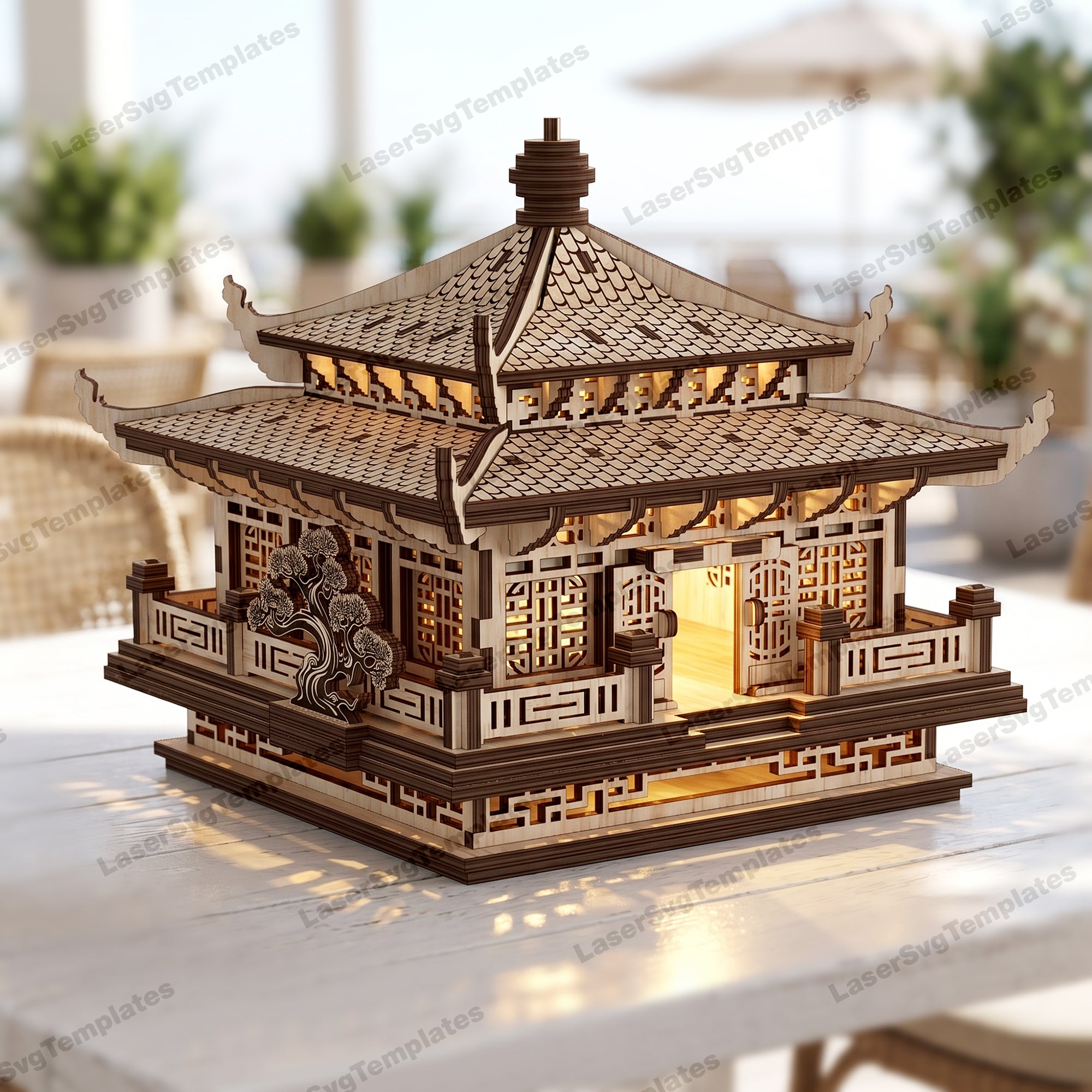 Japanese Pagoda Candle Holder SVG Laser Cut File | LaserSvgTemplates