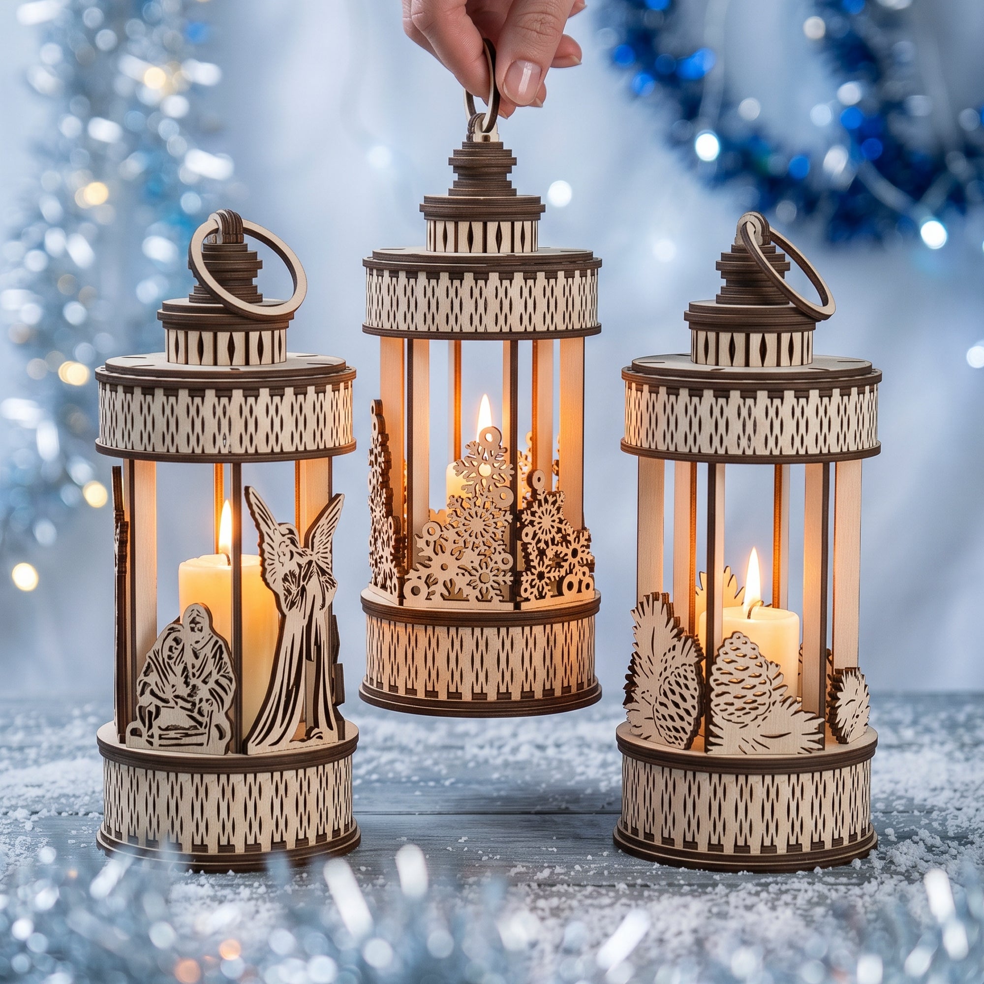 3 Christmas Tealight Lantern SVG Laser Candle Holder