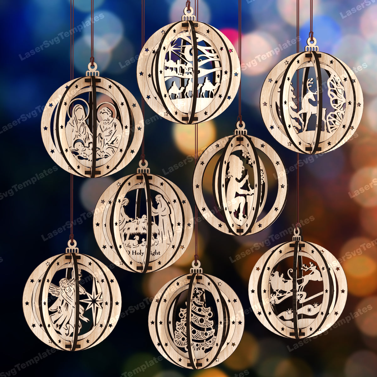 Christmas tree ball ornaments 8 bundle laser cut svg file — free download