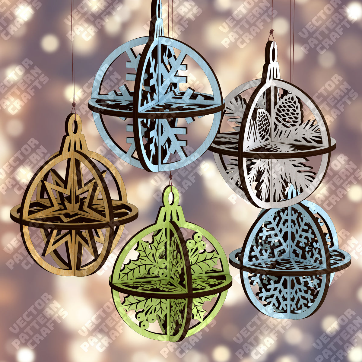3D Christmas Bauble Ornaments 5 Bundle Laser Cut Svg File 3d-christmas-bauble-ornaments-5-bundle-laser-cut-svg-file