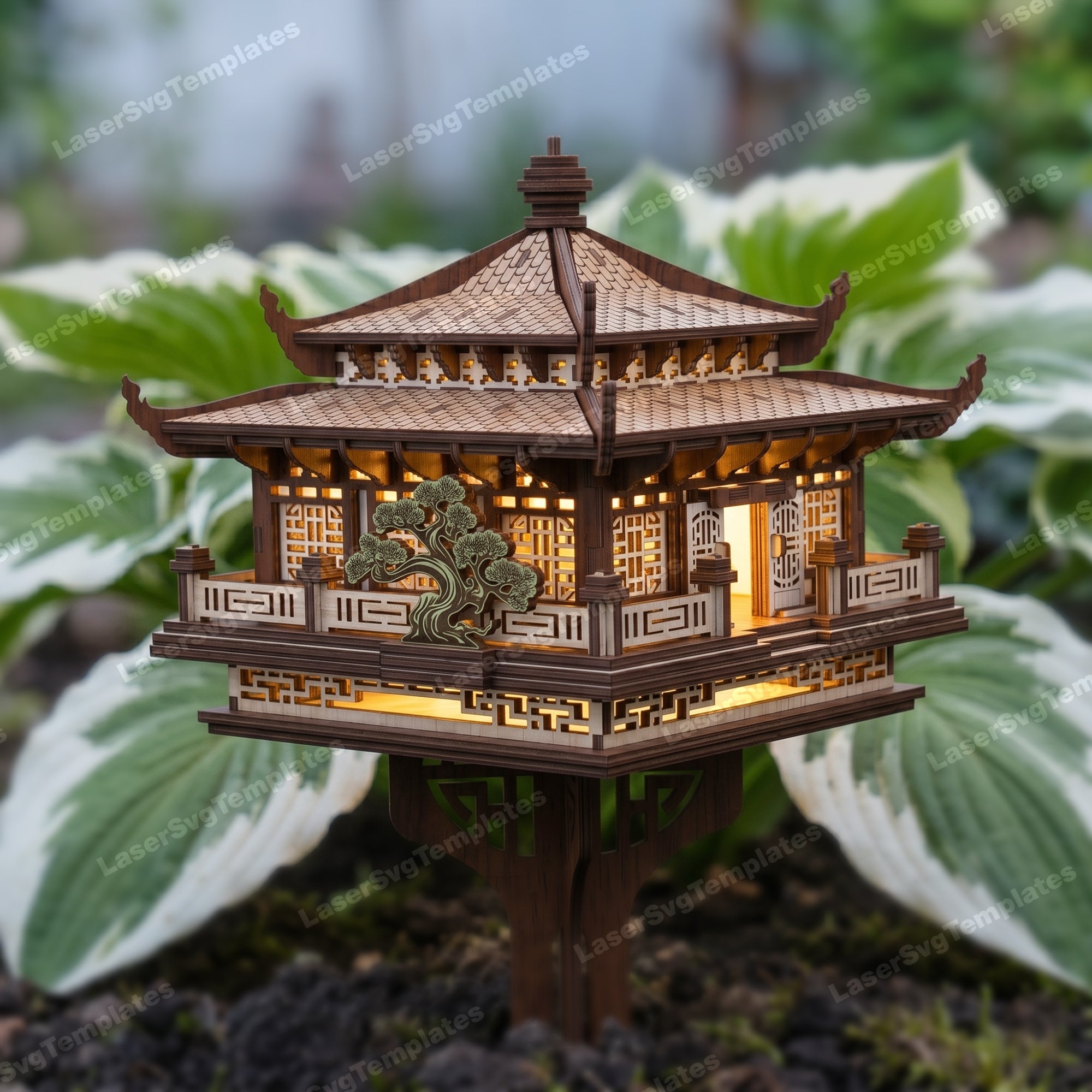 Japanese Pagoda Candle Holder SVG Laser Cut File | LaserSvgTemplates
