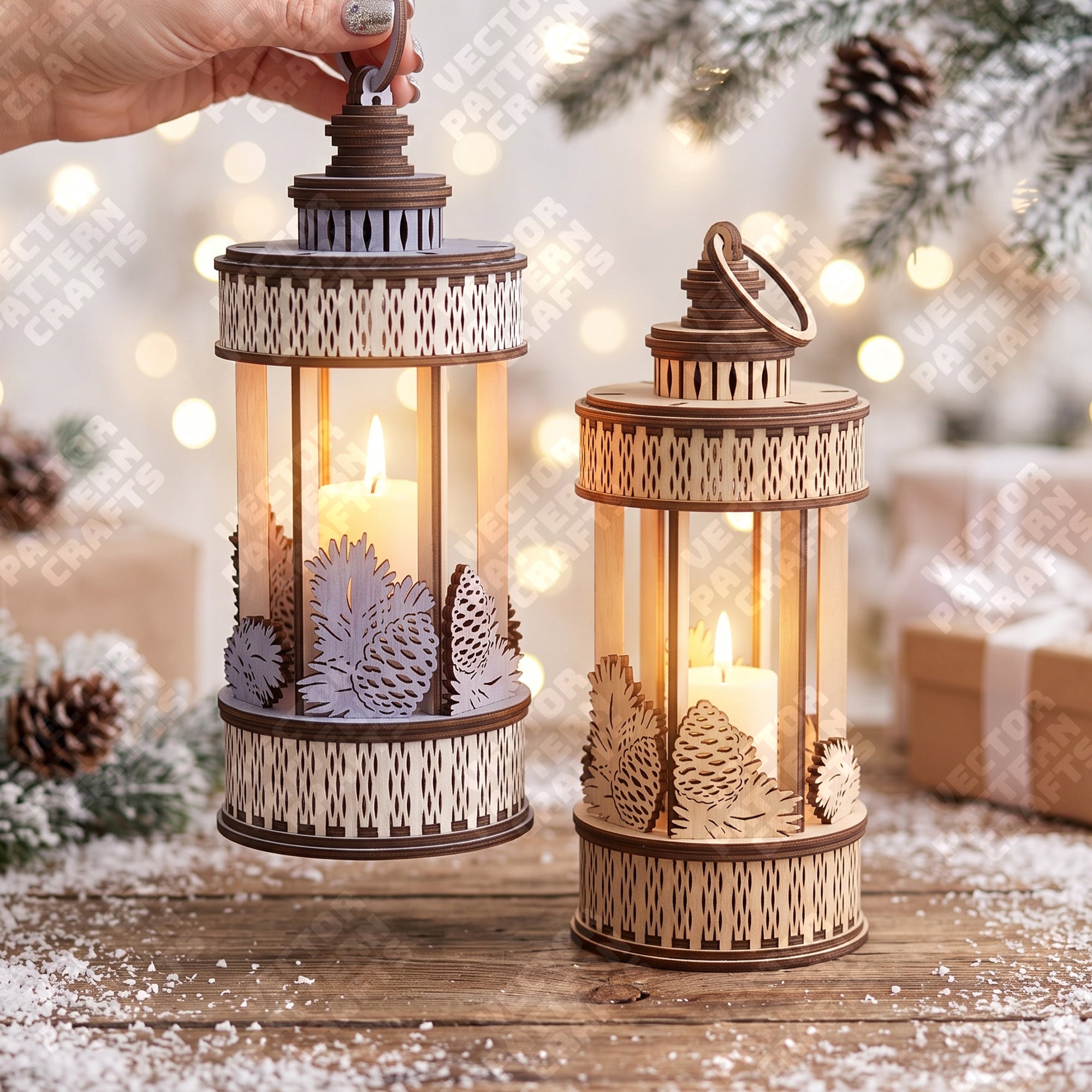 3 Christmas Tealight Lantern SVG Laser Candle Holder