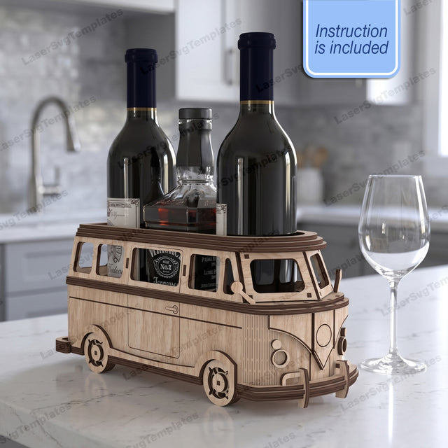 Laser Cut Camper Van Wine Bottle Caddy SVG