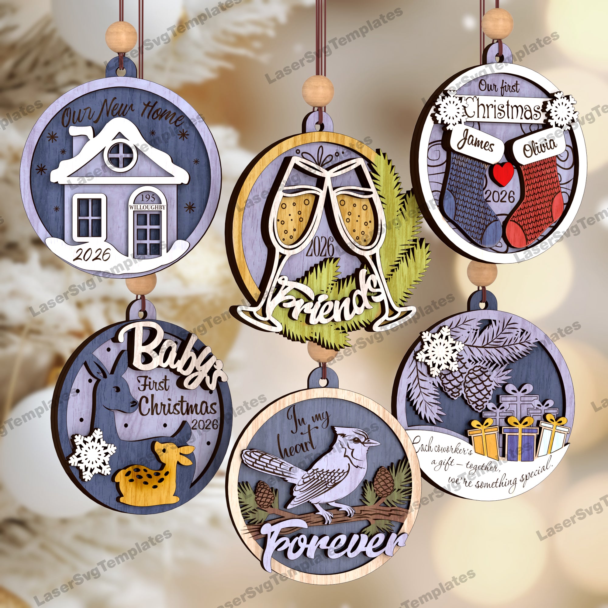 6 Christmas 2026 Ornaments 3 Layers SVG Laser Cut | LaserSvgTemplates (Figure) Analysis of 6 Christmas 2026 Ornaments 3 Layers SVG Laser Cut | LaserSvgTemplates