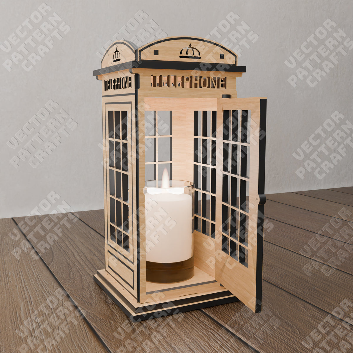 Booth File Telephone booth candle holder laser cut svg file | LaserSvgTemplates
