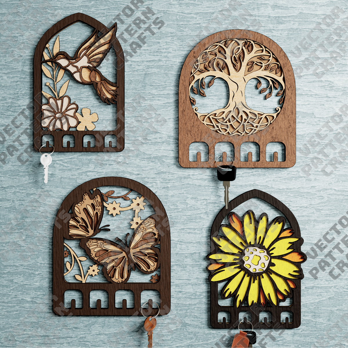 Multilayer key holder 4 bundle laser cut svg file | LaserSvgTemplates