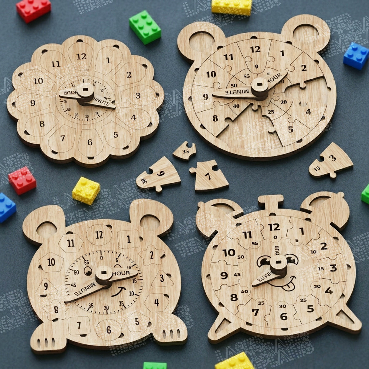 4 Educational Clock Puzzle SVG Laser Cut File | LaserSvgTemplates