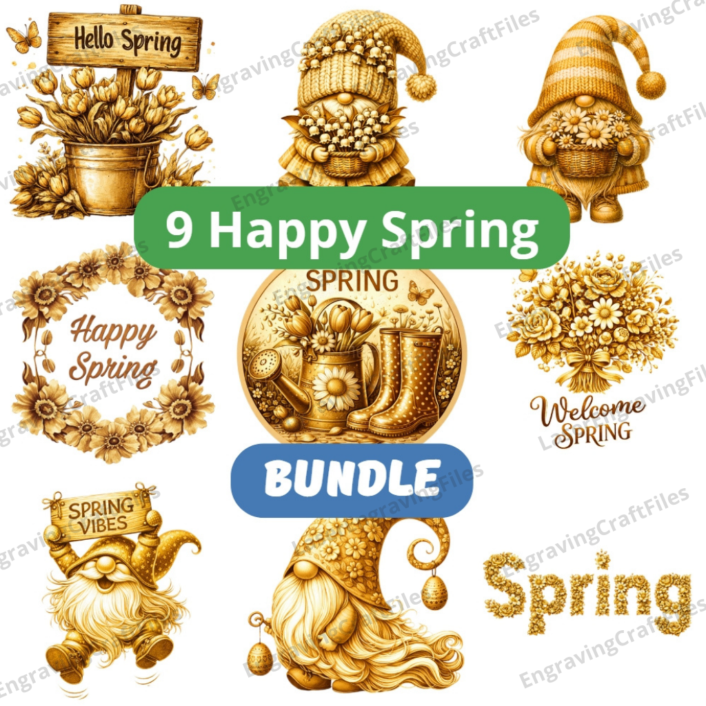 9 Happy Spring Bundle laser engraving png file