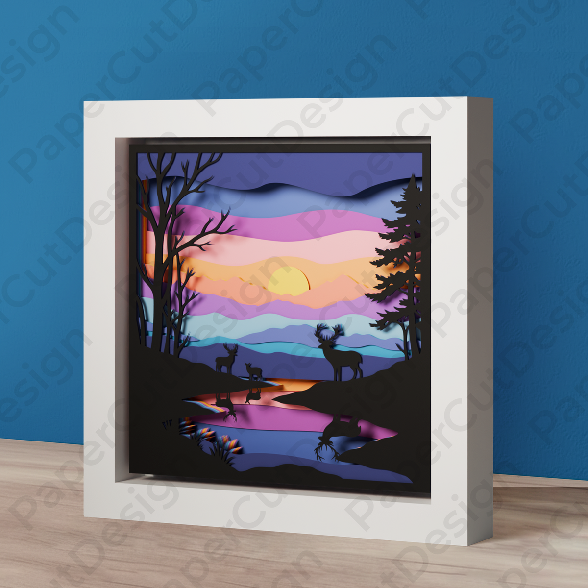 Deer Sunset Landscape Shadow Box Svg File | LaserSvgTemplates