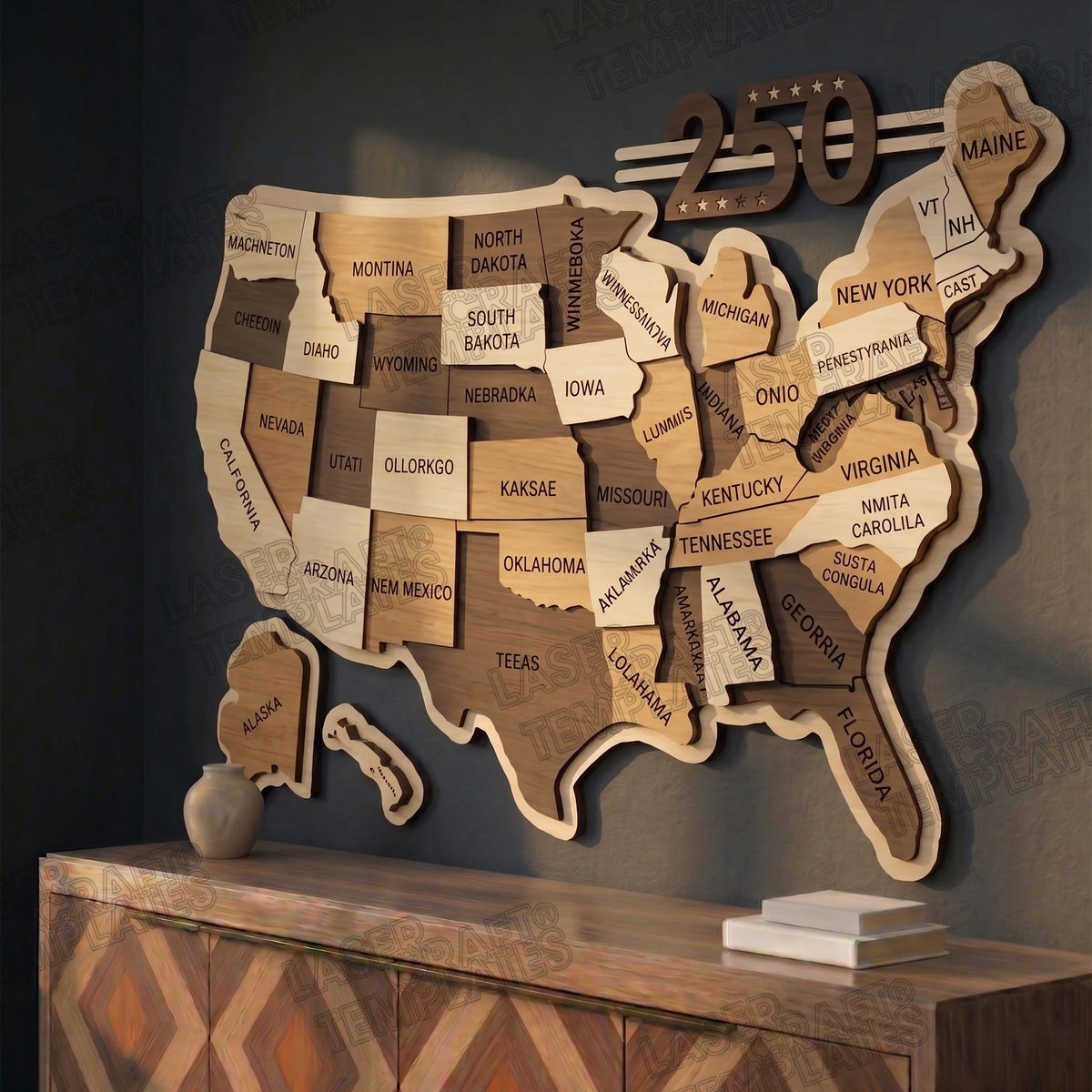 Multilayer USA Map wall panel laser cut svg file | LaserSvgTemplates
