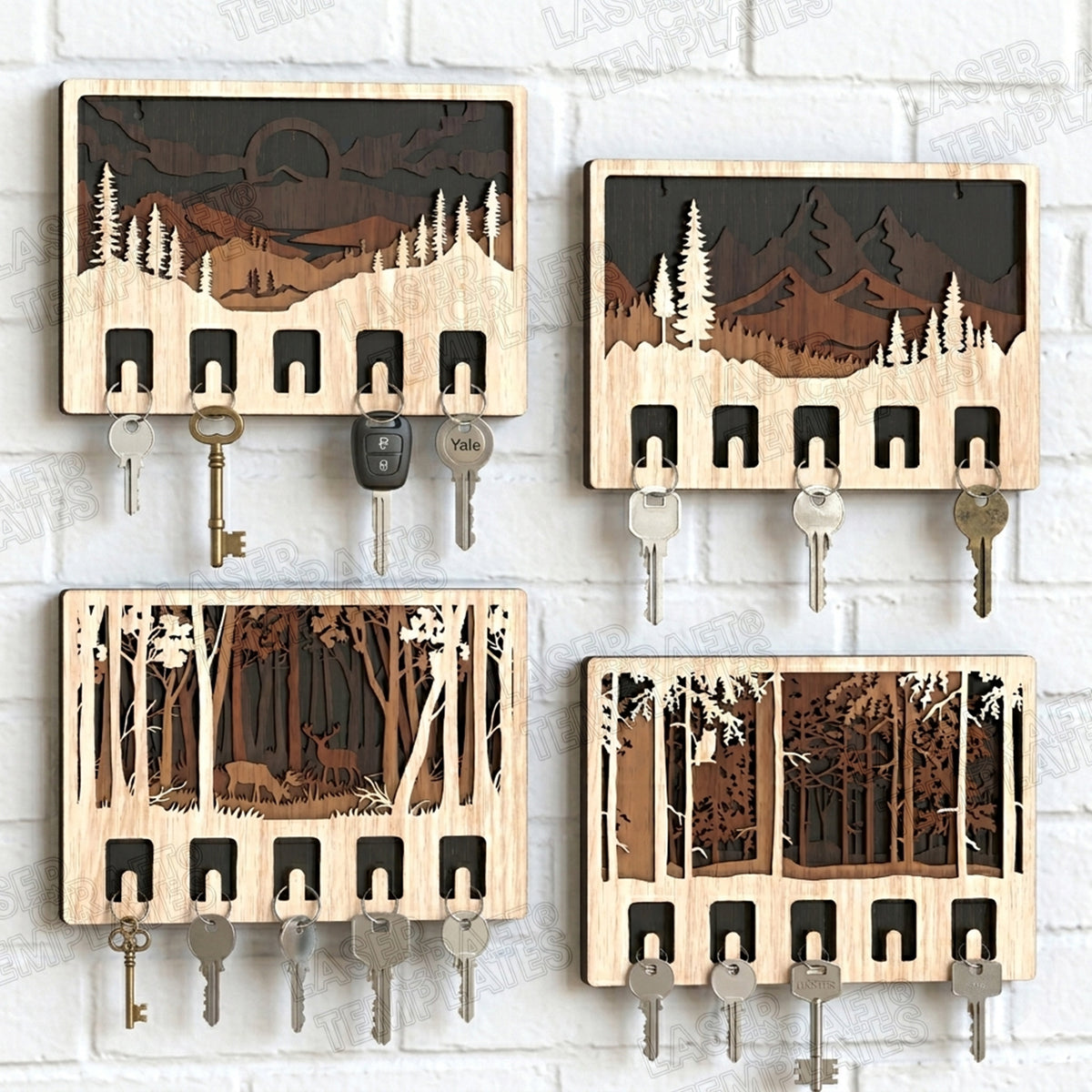 4 Laser Cut Multilayer Mountain Deer Key Holder SVG | LaserSvgTemplates