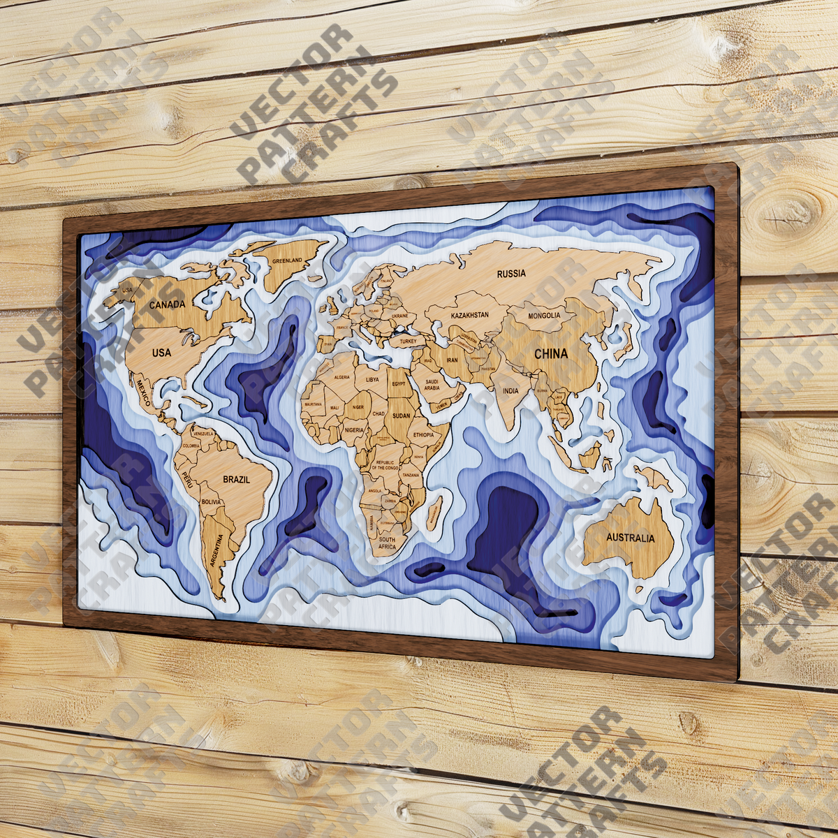 Laser Cut Multilayer World Map Wall Panel SVG | LaserSvgTemplates