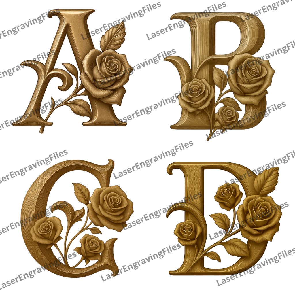 Laser Cut Gothic Flowers Rose Alphabet Letters Engraving SVG ...
